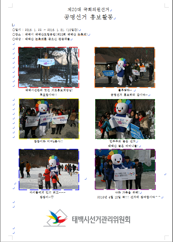 태백산 눈축제 이용 공명선거 홍보