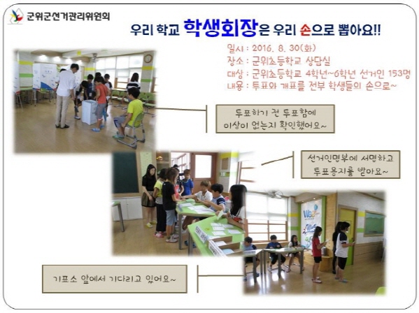 군위초등학교 학생임원선거 투표와 개표모습